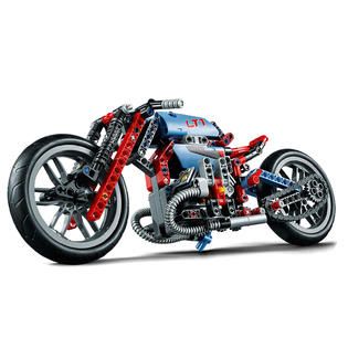 The LEGO® Technic Street Motorcycle has full fairing, rugged