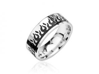 316L Stainless Steel 2 Tone with Black Flame Ring,Ring Size   10