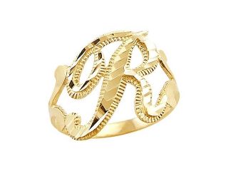 Letter Ring R Initial Band 14k Yellow Gold Cursive Alphabet