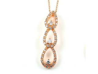Sterling Silver Rose Gold Plated and CZ Triple Teardrop Necklace 345 DBN5109R