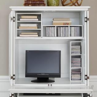 Home Styles  Brushed White Bermuda Compact Computer Cabinet and Hutch