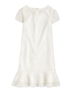 Charabia Velvet Polka Dot Flounce Dress, Off White, Sizes 10 12