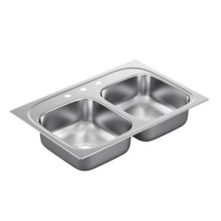 MOEN 2200 Series Drop in Stainless Steel 33 in. 3 Hole Double Bowl Kitchen Sink G222173