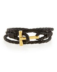 TOM FORD Mens Leather T Wrap Bracelet, Large