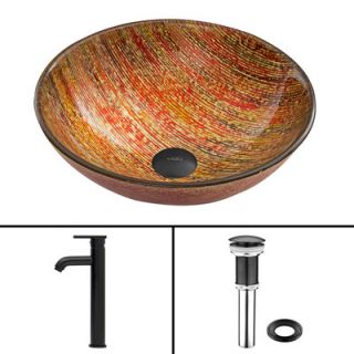 Blazing Fire Glass Vessel Bathroom Sink and Seville Faucet Set by Vigo