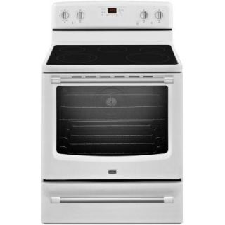 Maytag AquaLift 6.2 cu. ft. Electric Range with Self Cleaning Convection Oven in White with Stainless Steel Handle MER8700DH