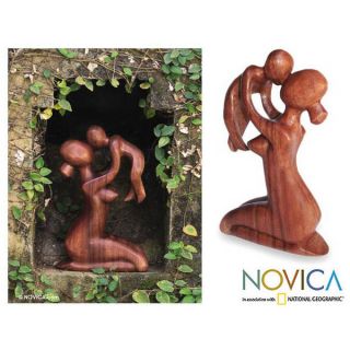 Handcrafted Suar Wood Endless Love Sculpture, Handmade in Indonesia