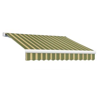 Awntech 96 in Wide x 84 in Projection Olive/Tan Stripe Slope Patio Retractable Remote Control Awning