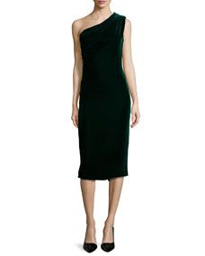 Cushnie et Ochs Slash Back One Shoulder Velvet Sheath Dress