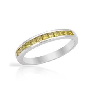Channel Ring with 0.6ct TW Princess cut Fancy Vivid Yellow enhanced