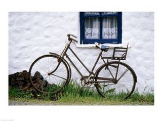 Bicycles leaning against a wall, Bog Village Museum, Glenbeigh, County Kerry, Ireland Poster Print (24 x 18)