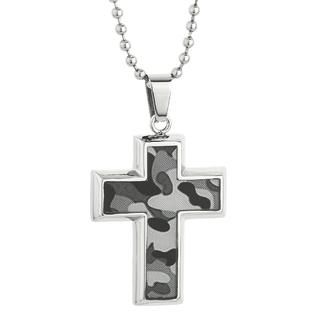 Stainless Steel Cross With Camouflage Accent and 22 Ball Chain