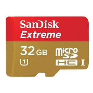 SanDisk Extreme 32GB microSDHC Card   Approx. 45 MBps Read Speed, Approx. 45 MBps Write Speed, Class 10, With Adapter   SDSDQXN 032G G46A