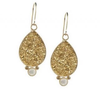 1 1/2 Teardrop Drusy with Mother of Pearl Accent Dangle Earrings, 14K —