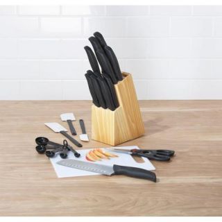 Mainstays 23pc Soft Grip Cutlery Set with Natural Block