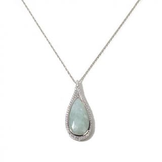 Jade of Yesteryear Jade & CZ Sterling Silver Teardrop Pendant with 18" Chai   7921900