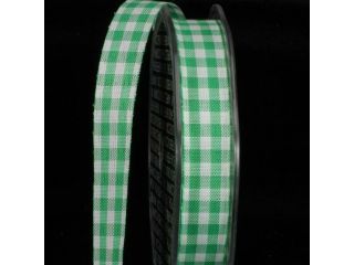 Green and White Gingham Cut Edge Ribbon 16mm x 198 Yards