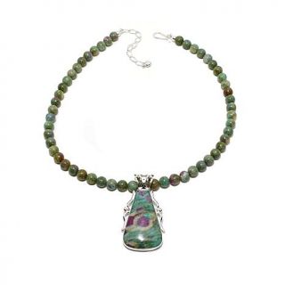 Jay King Ruby in Zoisite Sterling Silver Pendant and 18" Beaded Necklace   7717051