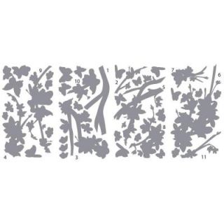 RoomMates 5 in. x 11.5 in. Gray Silhouette Blossom Branch Peel and Stick Wall Decals RMK2364SCS