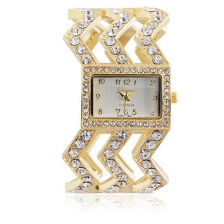 Geneva Platinum Womens Rhinestone Adjustable Cuff Watch