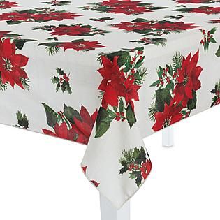Essential Home  60 x 120 Christmas Poinsettia Oblong Tablecloth