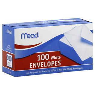 Mead  Envelopes, White, 100 envelopes