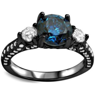 Noori 14k Black Gold 1 1/2ct TDW Blue Round Diamond Ring (F G, SI1 SI2