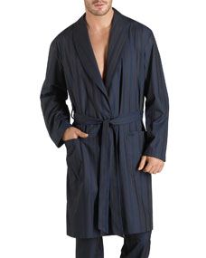 Hanro Jules Striped Long Robe, Blue