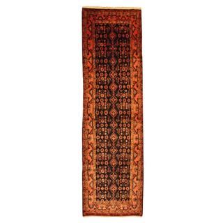 Persian Hand knotted Hamadan Navy/ Peach Wool Rug (4 x 138)