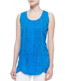 Johnny Was Collection Eyelet Pintucked Sleeveless Tunic