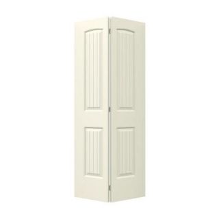 JELD WEN 32 in. x 80 in. Molded Smooth 2 Panel Arch Plank French Vanilla Hollow Core Composite Bi fold Door THDJW160500112