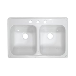 Lyons Deluxe 22 in x 33 in White Double Basin Acrylic Drop In 3 Hole Commercial Kitchen Sink