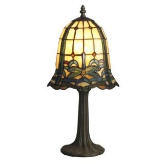 19.5" Amber Antique Brass Dragonfly Cabrini Mini Hand Rolled Art Glass Table Lamp
