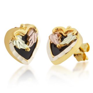 Black Hills Tri color Gold Onyx Heart Earrings   17738303  