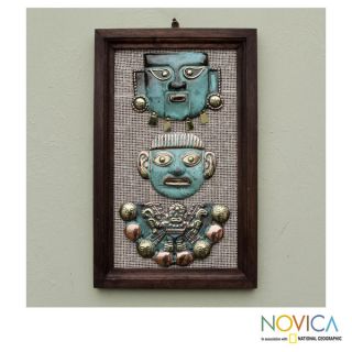 Handcrafted Copper Bronze Moche Masks Wall Art , Handmade in Peru