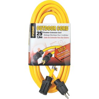 50325. Prime Wire & Cable Outdoor Extension Cord — 25ft., 15 Amps, 12/3 Gauge, Yellow, Model# EC500825