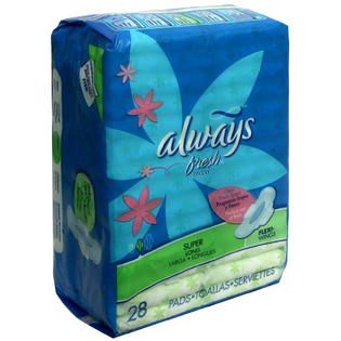 Always Fresh Maxi Pads, Clean Fresh Scent, Super Long, Flexi Wings, 28
