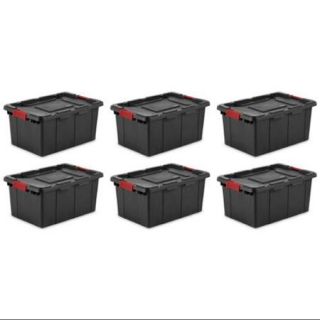 6) Sterilite 14649006 15 Gallon Durable Rugged Industrial Tote Red Latches Black