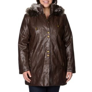 Nuage Womens Plus Size Napa Brown Leatherette trim Coat  