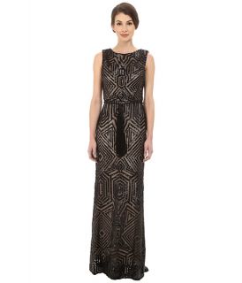 Vince Camuto All Over Geometric Sequin Gown W Fringe Sash