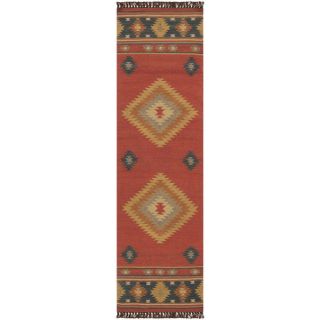 Hand woven Red Southwestern Aztec Santa Fe Wool Rug (26 x 8