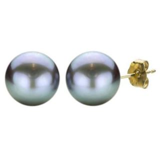 DaVonna 14k Gold Grey Freshwater Pearl Stud Earrings (10 11 mm)