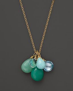 Multi Blue Topaz, Chrysoprase and Turquoise Briolette Charm Necklace, 17"