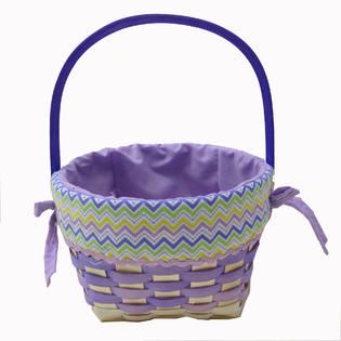 Easter Jubilee Small Chipwood Basket with Striped Purple Liner