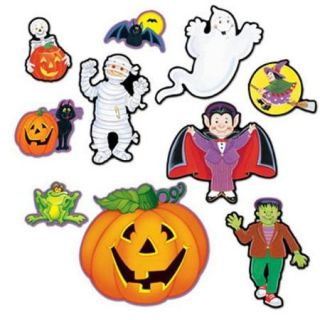 Club Pack of 120 Pumpkins, Monsters, Vampires and Ghost 2 Sided Design Halloween Cutout Decorations