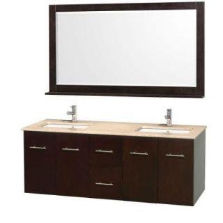 Wyndham Collection Centra 60 in. Double Vanity in Espresso with Marble Vanity Top in Ivory and Under Mount Sink WCVW00960DESIVUNDM58