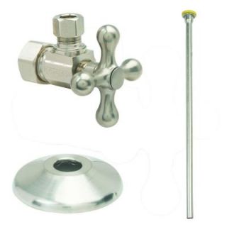 BrassCraft Toilet Kit: 1/2 in. Nom Comp x 3/8 in. Comp 1/4 Turn Angle Ball Valve with 12 in. Riser and Flange in Satin Nickel XKTCR1912DLX NS