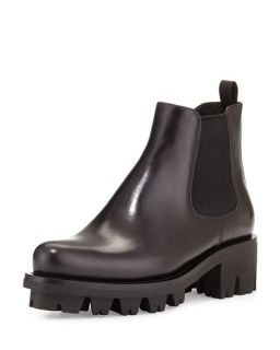 Prada Leather Chelsea Ankle Boot, Nero