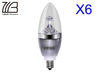 6 Pack/Lot E12 LED Candle Bulb 3w No Dimmable LED Candelabra for Crystal Lamp (Tip tail) Warm White 3000K US delivery