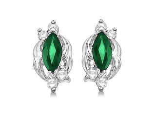 Marquise Emerald and Diamond Stud Earrings in 14K White Gold (0.62ct)